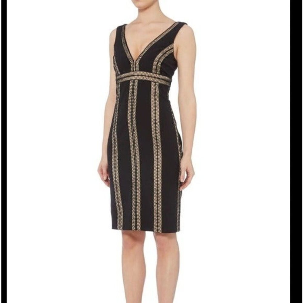 JAX BLACK LABEL Sleeveless Cocktail Dress Deep V BlackTan Size 4 NEW $189 Sexy